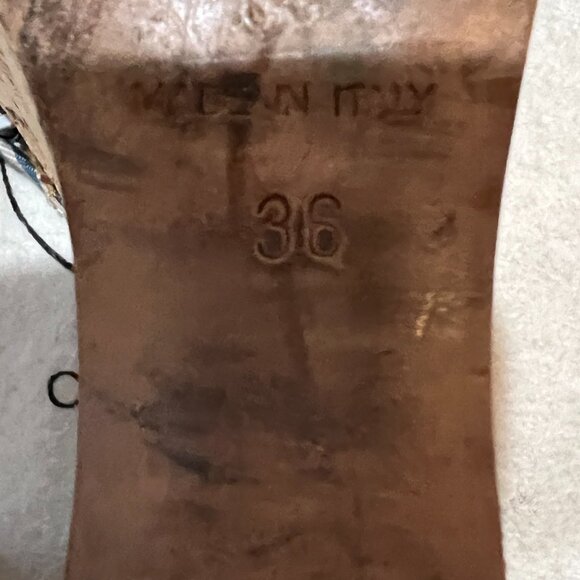 CHANEL Resort Cork Wedges Blue Striped Yellow CC Ankle Strap Shoes 36 6 - Picture 6 of 16